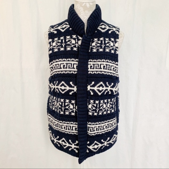 Claiborne // Navy, White Fair Isle Knit Sweater Puffy Vest Small DC1 - Picture 1 of 8